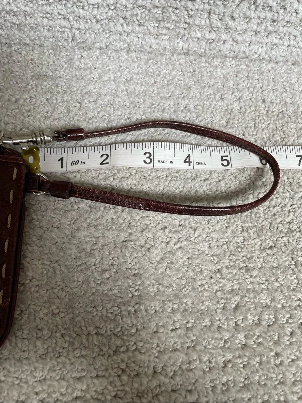 Fossil Brown Leather Western Vibes Whipstitched Zip Up Strap Casual Wristlet
